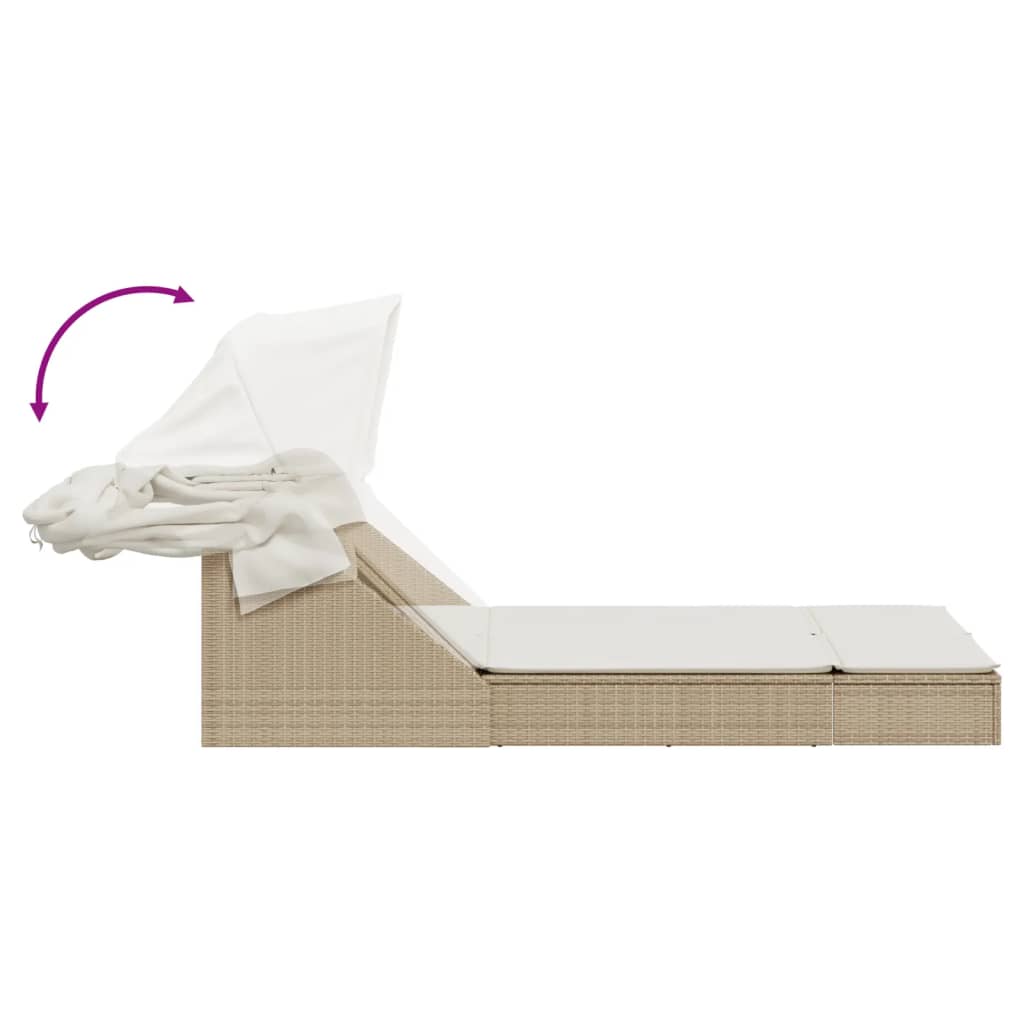 Two-seater sun lounger, sand-coloured, poly rattan