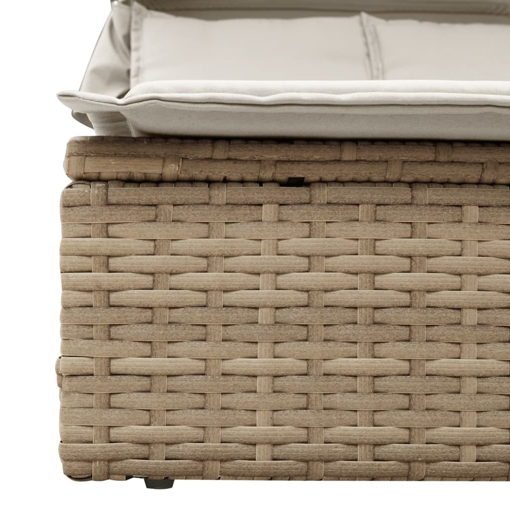 Two-seater sun lounger, sand-coloured, poly rattan