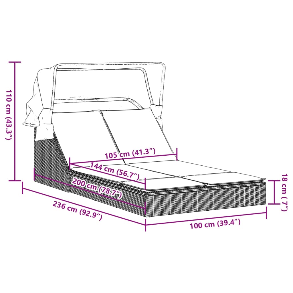 Two-seater sun lounger, sand-coloured, poly rattan