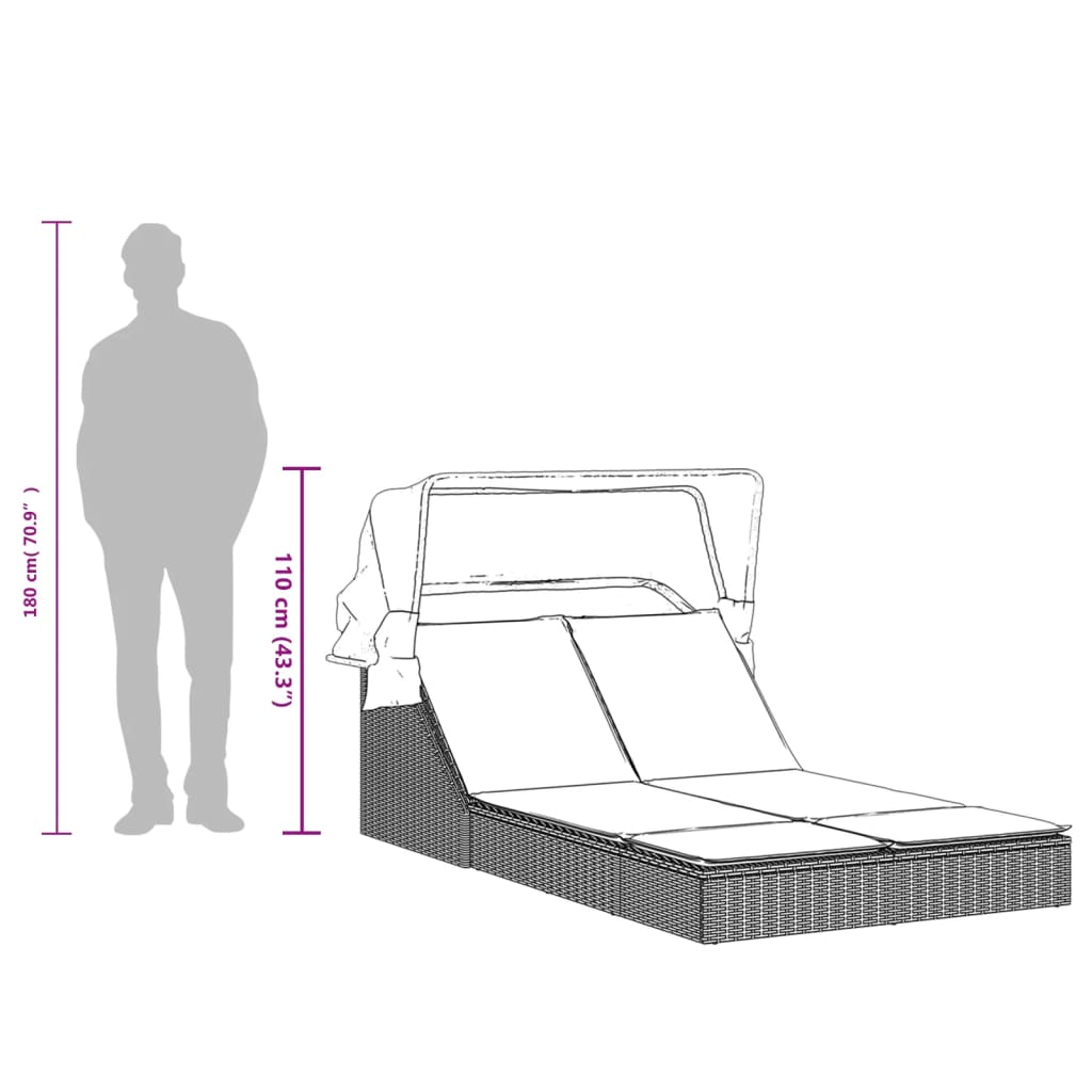 Two-seater sun lounger, sand-coloured, poly rattan