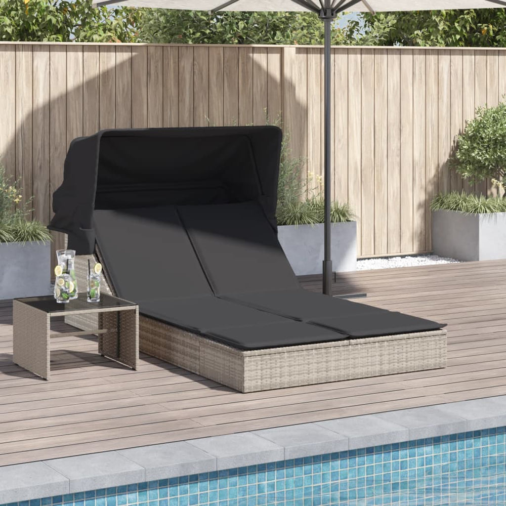 Double sun lounger, light grey, poly rattan