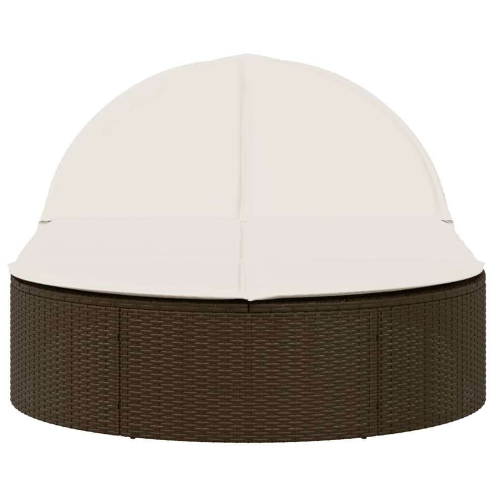 Double sun lounger with cushions, brown, poly rattan