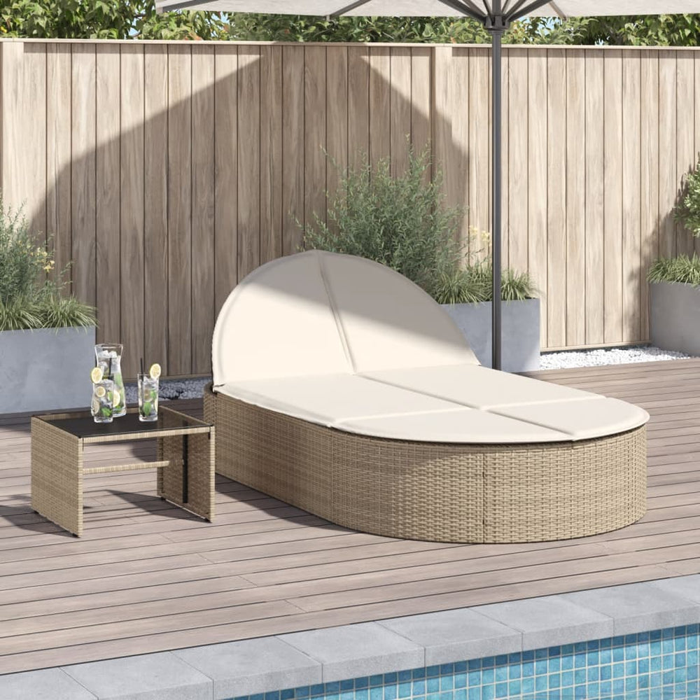Two-seater sun lounger with mattresses, sand, poly rattan