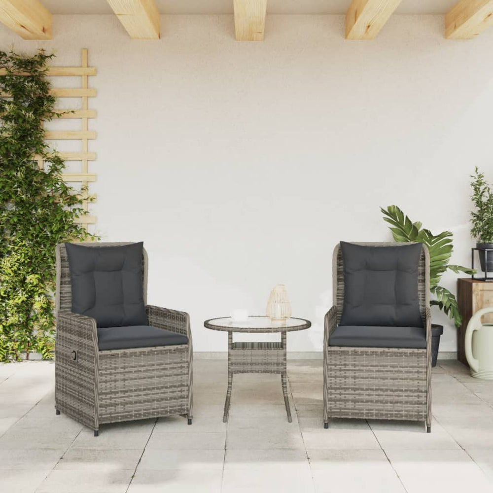 Reclining garden chairs, 2 pcs, grey, poly rattan