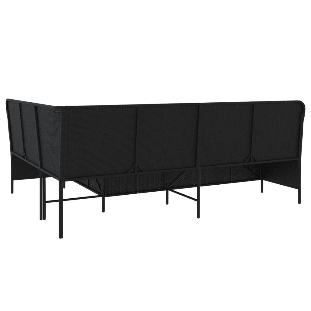 Sodo sofa su pagalvėlėmis, L formos, juodas, poliratanas