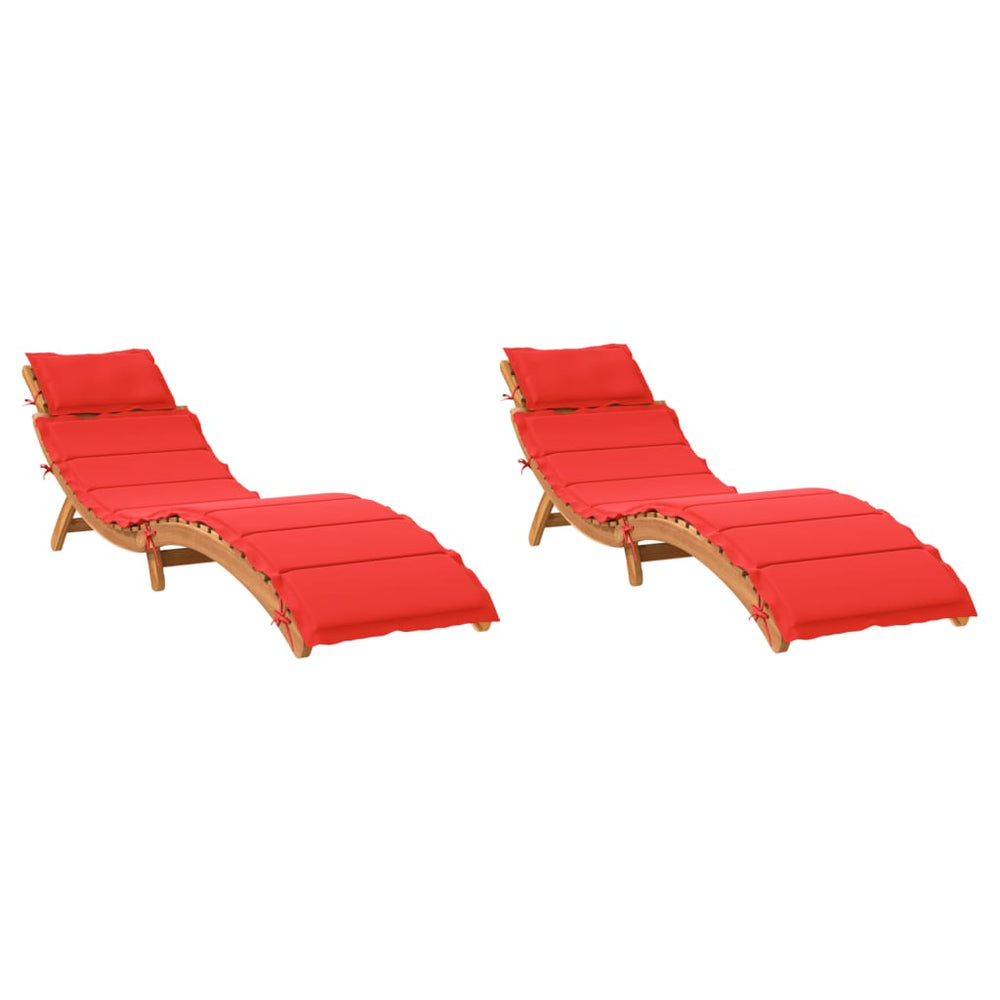 Saulės gultai su čiužinukais, 2vnt., raudonos spalvos, akacija