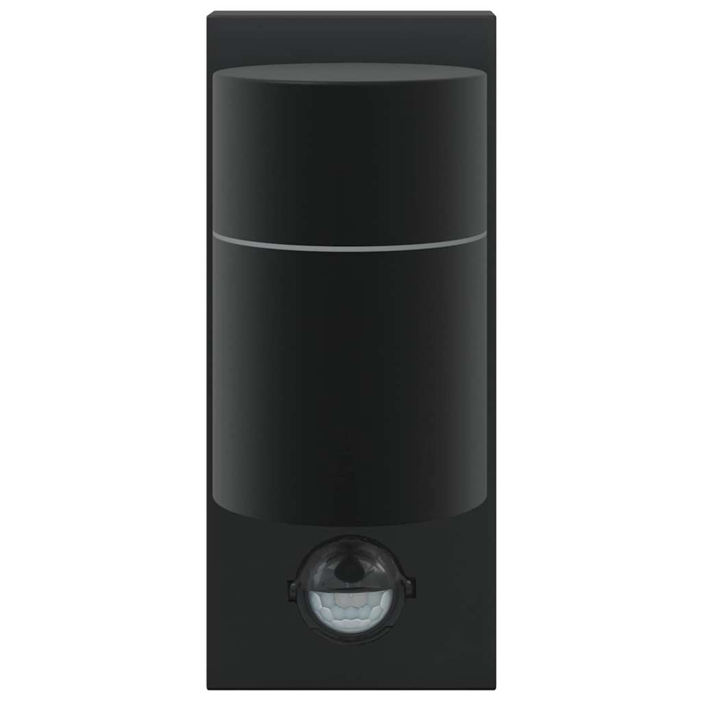 Lauko Sieniniai Šviestuvai su Jutikliu 2 vnt Juodos Nerūdijančio Plieno IP44