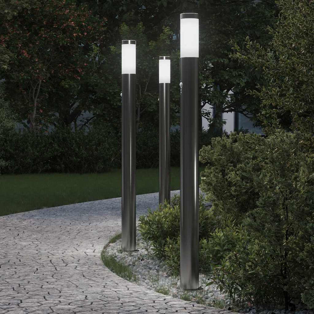 Apšvietimo stulpeliai su jutikliu, 3 vnt., 110 cm, nerūdijantis plienas, IP44