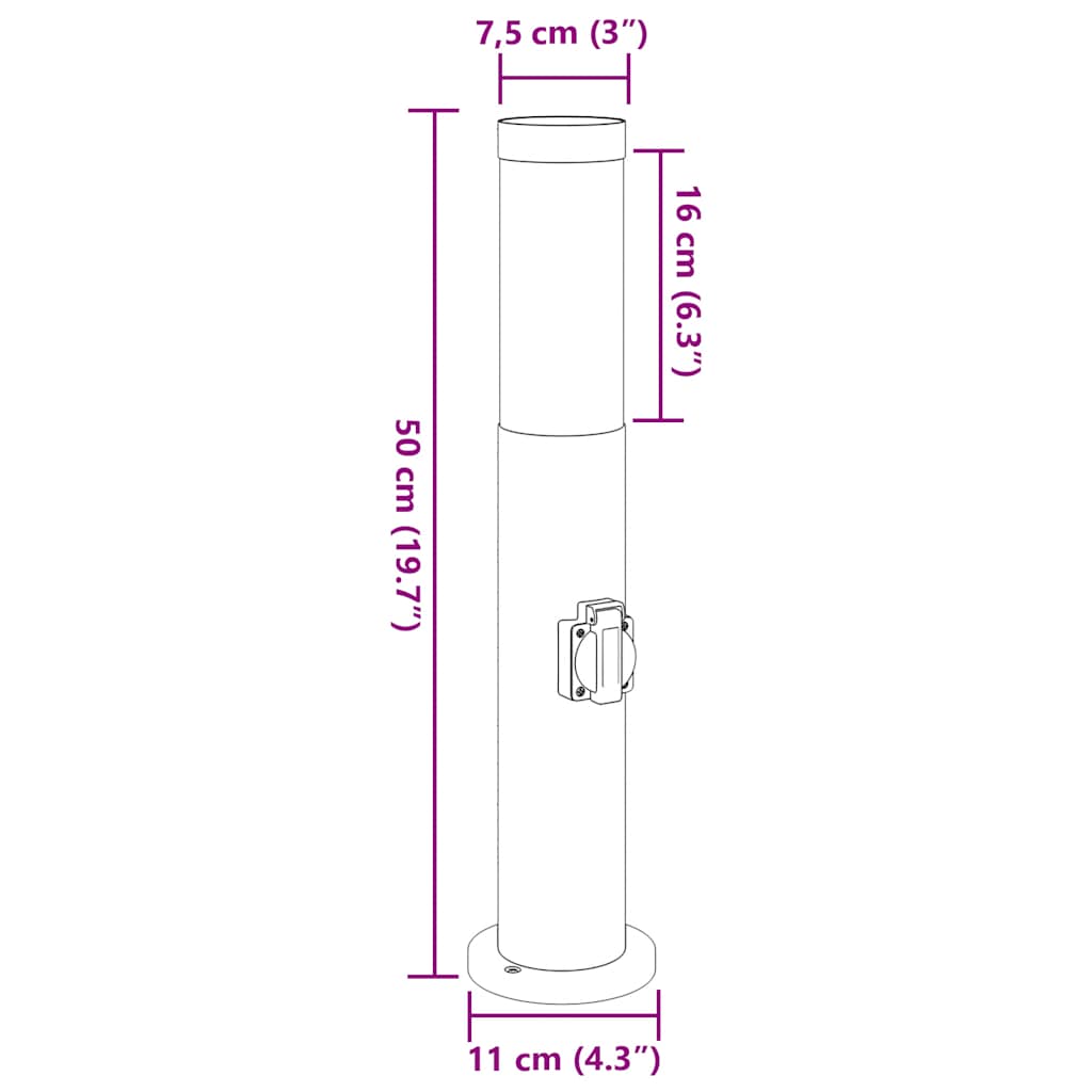 Šviestuvai su išleidimo anga, 3 vnt., 50 cm, nerūdijantis plienas, IP44