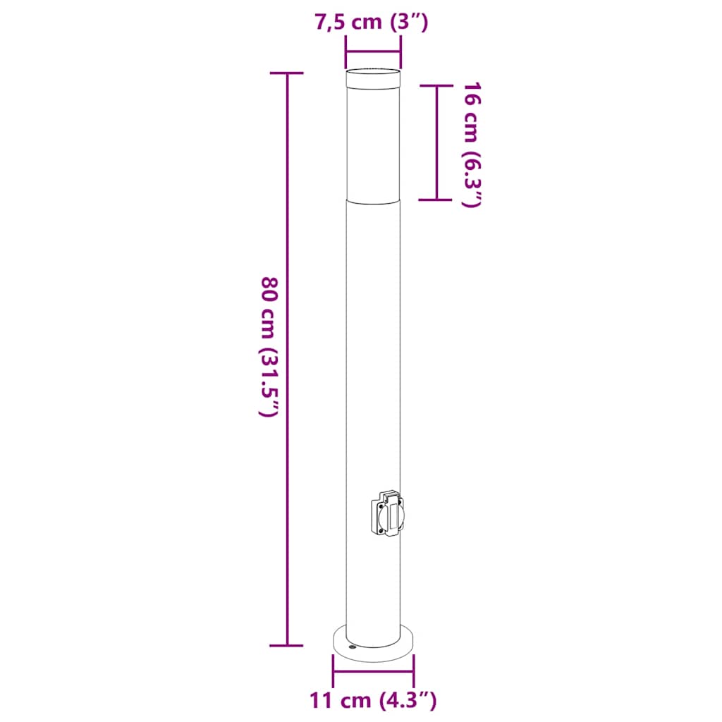 Šviestuvai su išleidimo anga, 3 vnt., 80 cm, nerūdijantis plienas, IP44