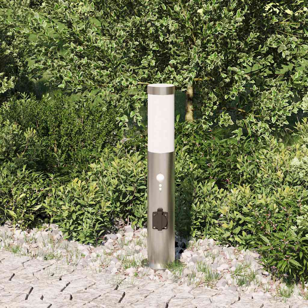 Apsauginis šviestuvas su jutikliu ir lizdu, 50 cm, nerūdijantis plienas, IP44