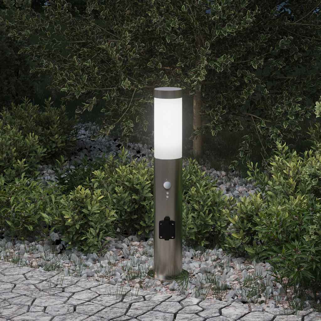 Apsauginis šviestuvas su jutikliu ir lizdu, 50 cm, nerūdijantis plienas, IP44