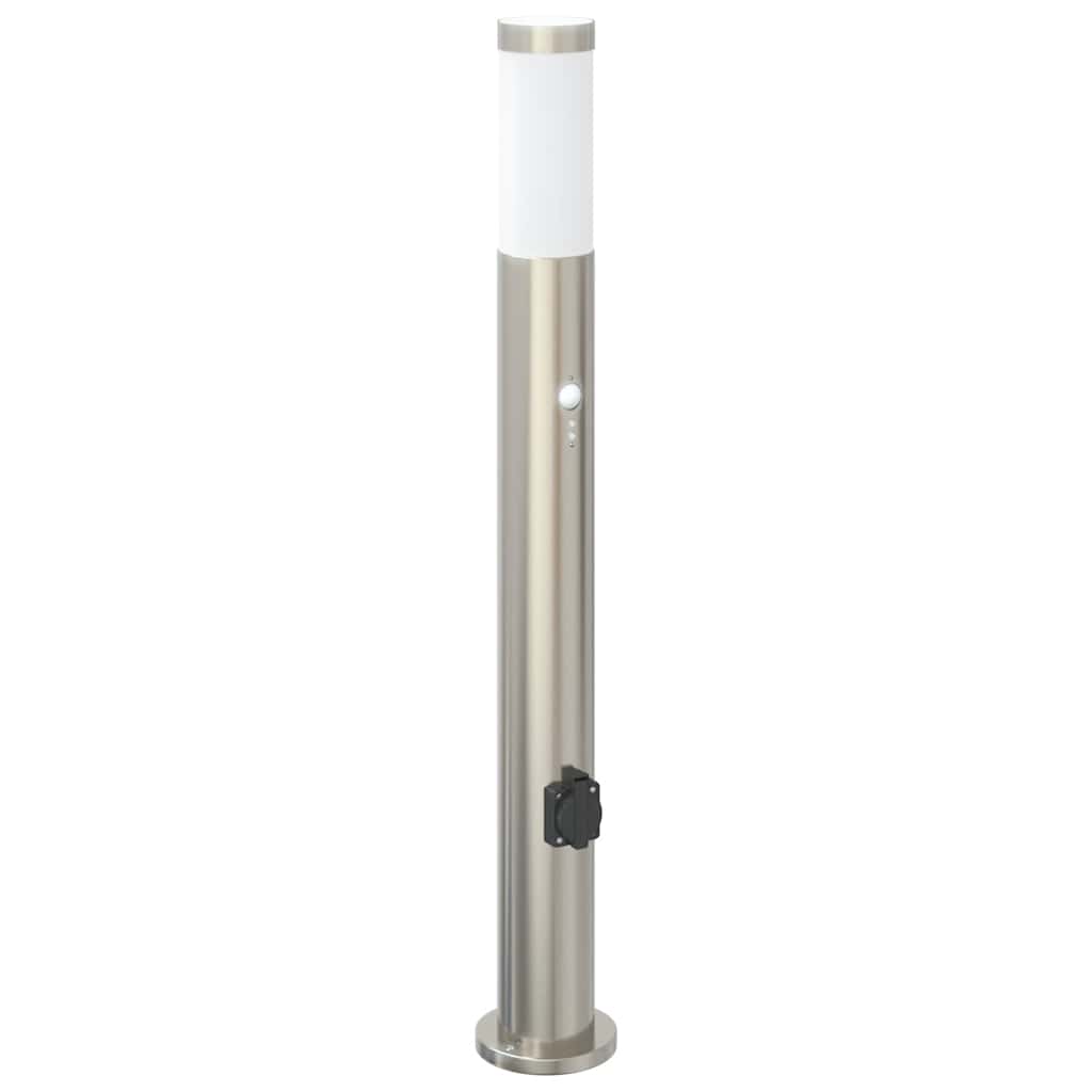 Apšvietimo stulpeliai su jutikliu ir lizdu, 3 vnt., 80 cm, nerūdijantis plienas, IP44