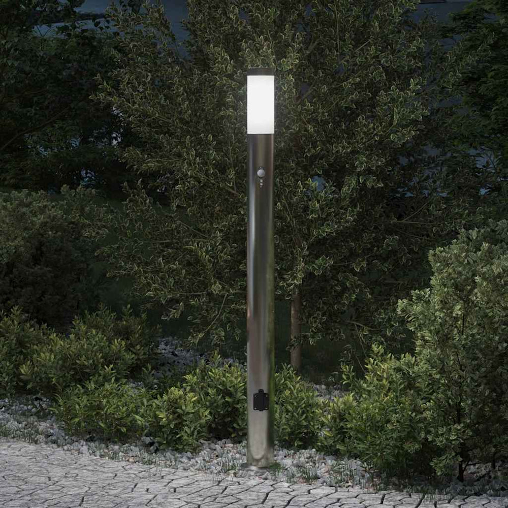 Apsauginis šviestuvas su jutikliu ir lizdu, 110 cm, nerūdijantis plienas, IP44