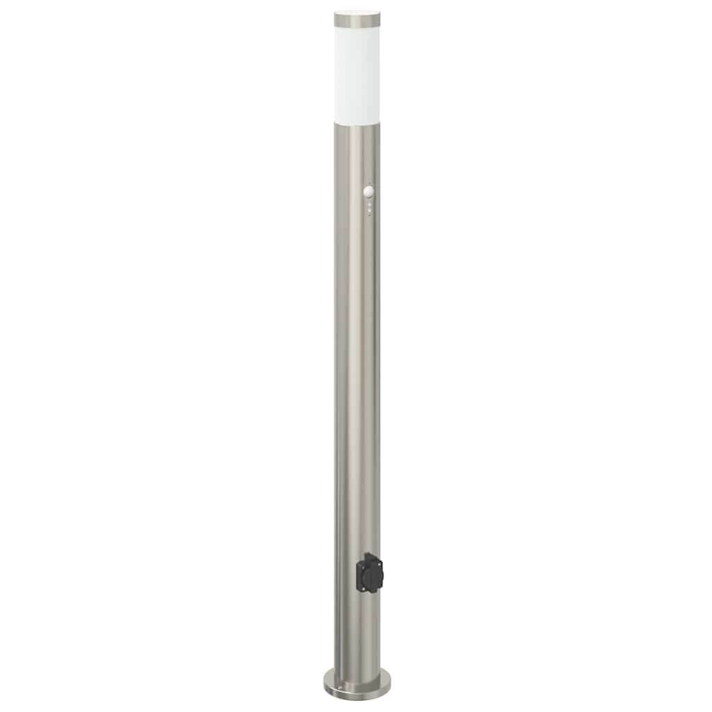 Apšvietimo stulpeliai su jutikliu ir lizdu, 3 vnt., 110 cm, nerūdijantis plienas, IP44