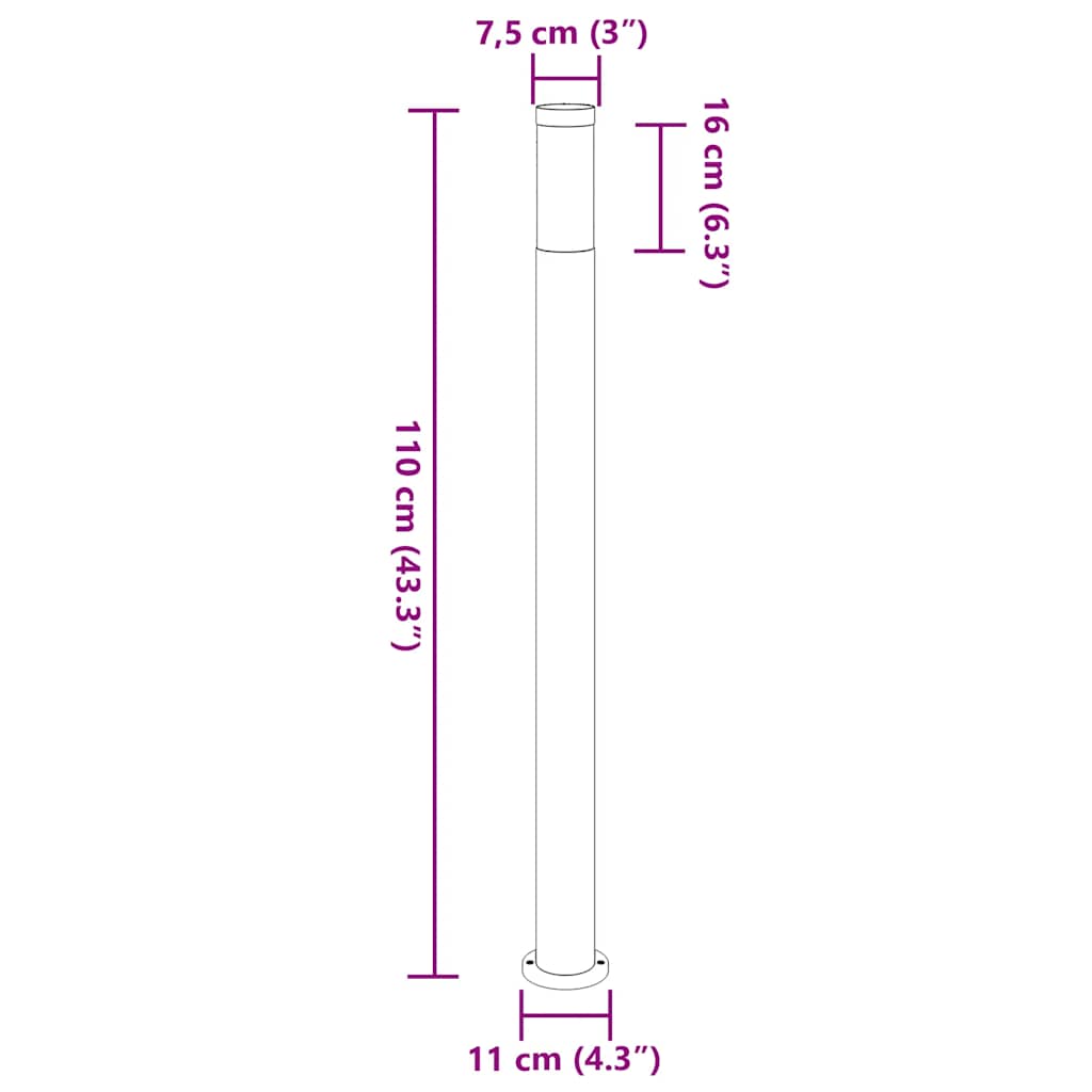 Šviestuvai stulpeliams, 3 vnt., 110 cm, nerūdijantis plienas, IP44