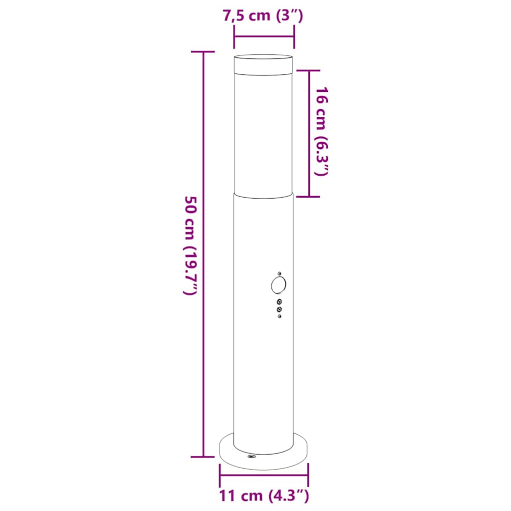 Apsauginis stulpelis su jutikliu, 50 cm, nerūdijantis plienas, IP44