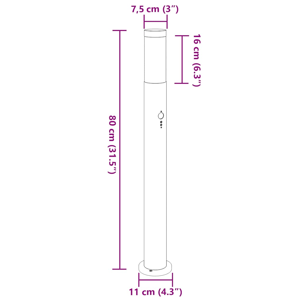 Šviestuvai su jutikliu, 3 vnt., 80 cm, nerūdijantis plienas, IP44