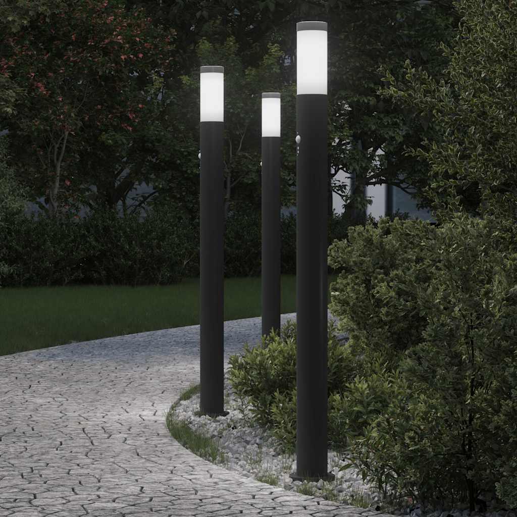 Apšvietimo stulpeliai su jutikliu, 3 vnt., 110 cm, nerūdijantis plienas, IP44