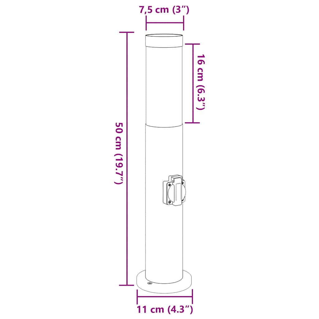 Šviestuvai su išleidimo anga, 3 vnt., 50 cm, nerūdijantis plienas, IP44