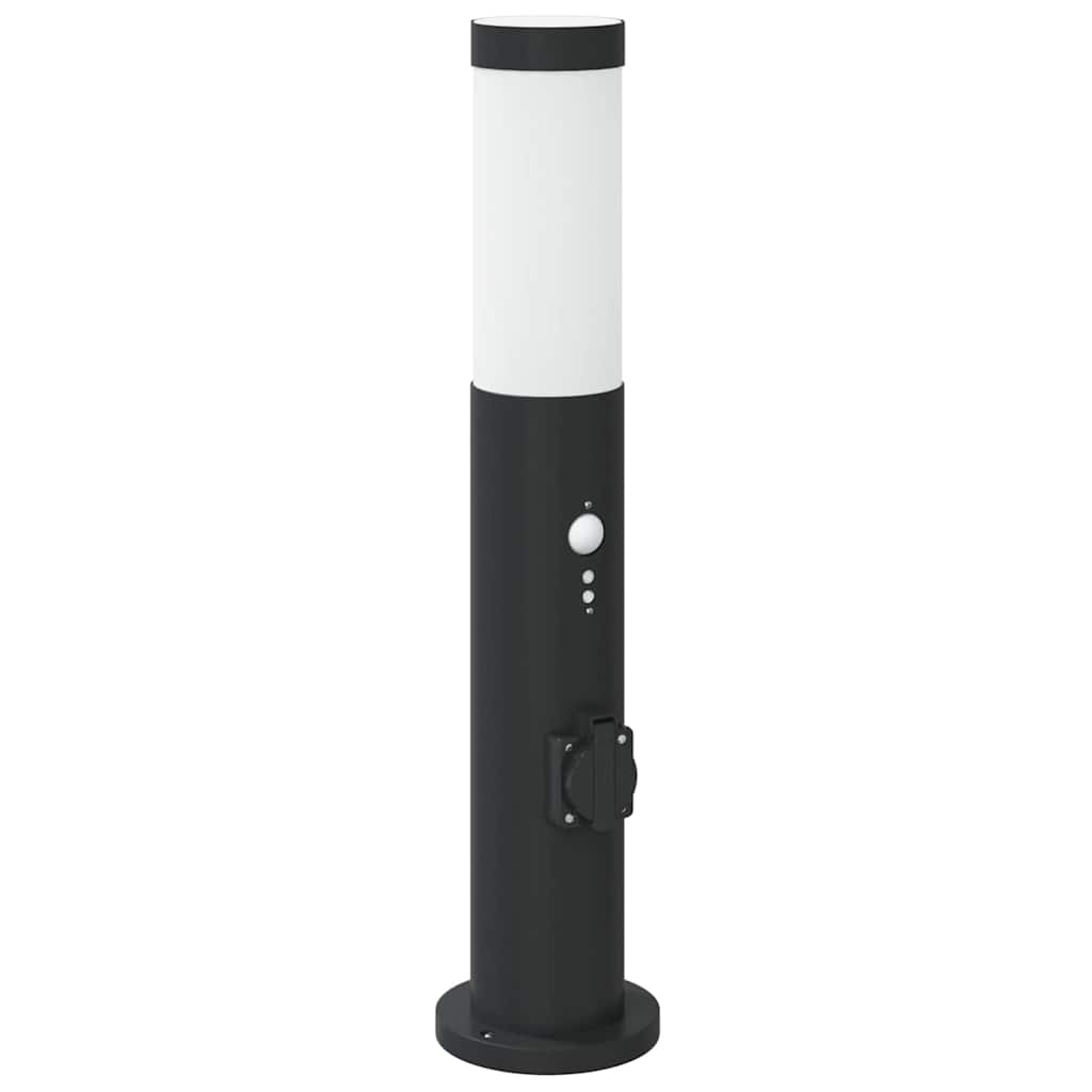 Apšvietimo stulpeliai su jutikliu ir lizdu, 3 vnt., 50 cm, nerūdijantis plienas, IP44