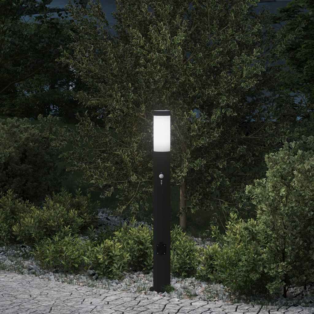 Apsauginis šviestuvas su jutikliu ir lizdu, 80 cm, nerūdijantis plienas, IP44