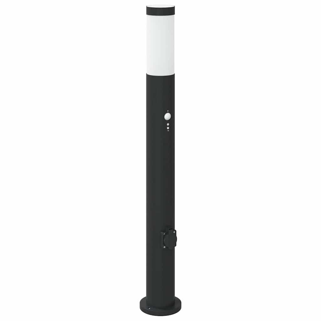 Apšvietimo stulpeliai su jutikliu ir lizdu, 3 vnt., 80 cm, nerūdijantis plienas, IP44
