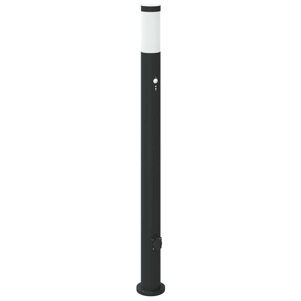 Apšvietimo stulpeliai su jutikliu ir lizdu, 3 vnt., 110 cm, nerūdijantis plienas, IP44