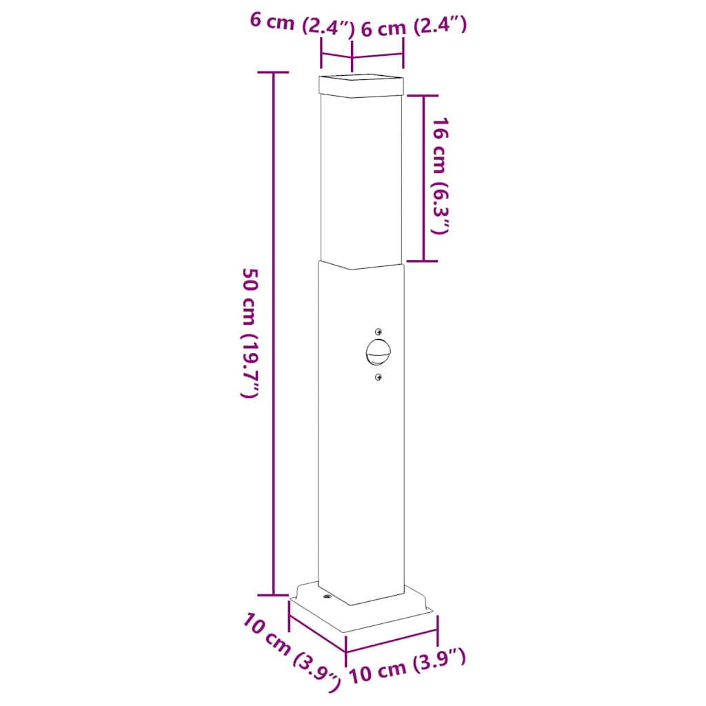 Šviestuvai su jutikliu, 3 vnt., 50 cm, nerūdijantis plienas, IP44