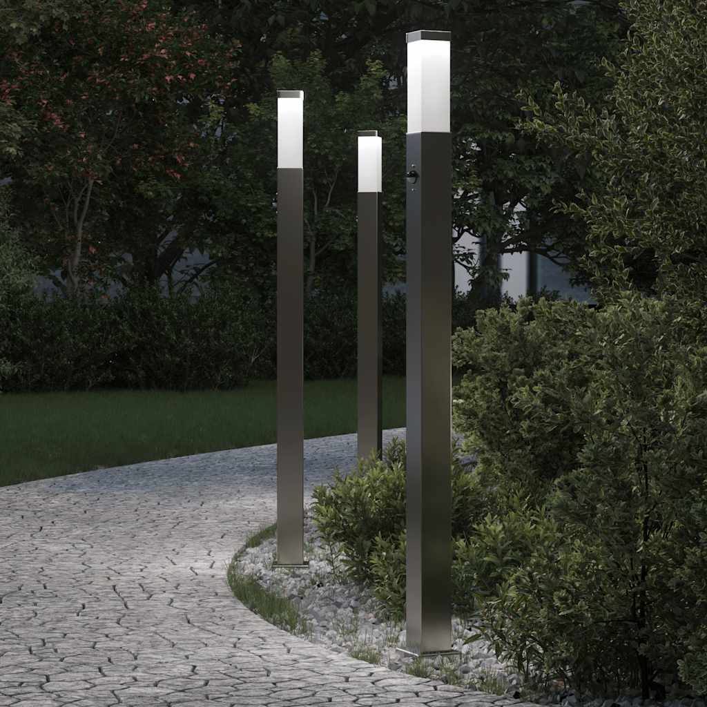 Šviestuvai su jutikliu, 3 vnt., 110 cm, nerūdijantis plienas, IP44