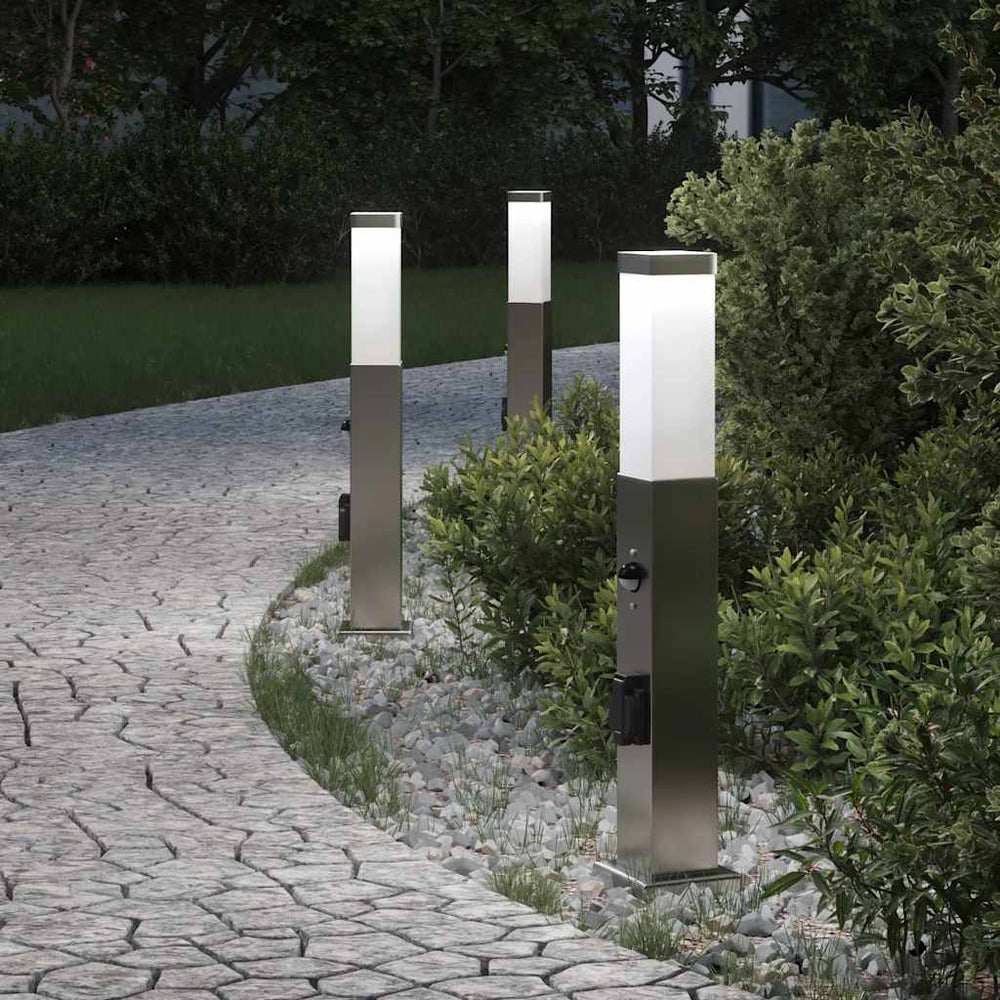 Šviestuvai su jutikliu ir lizdu, 3 vnt., 50 cm, nerūdijantis plienas, IP44