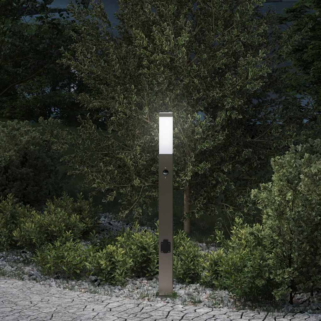 Apsauginis šviestuvas su jutikliu ir lizdu, 80 cm, nerūdijantis plienas, IP44