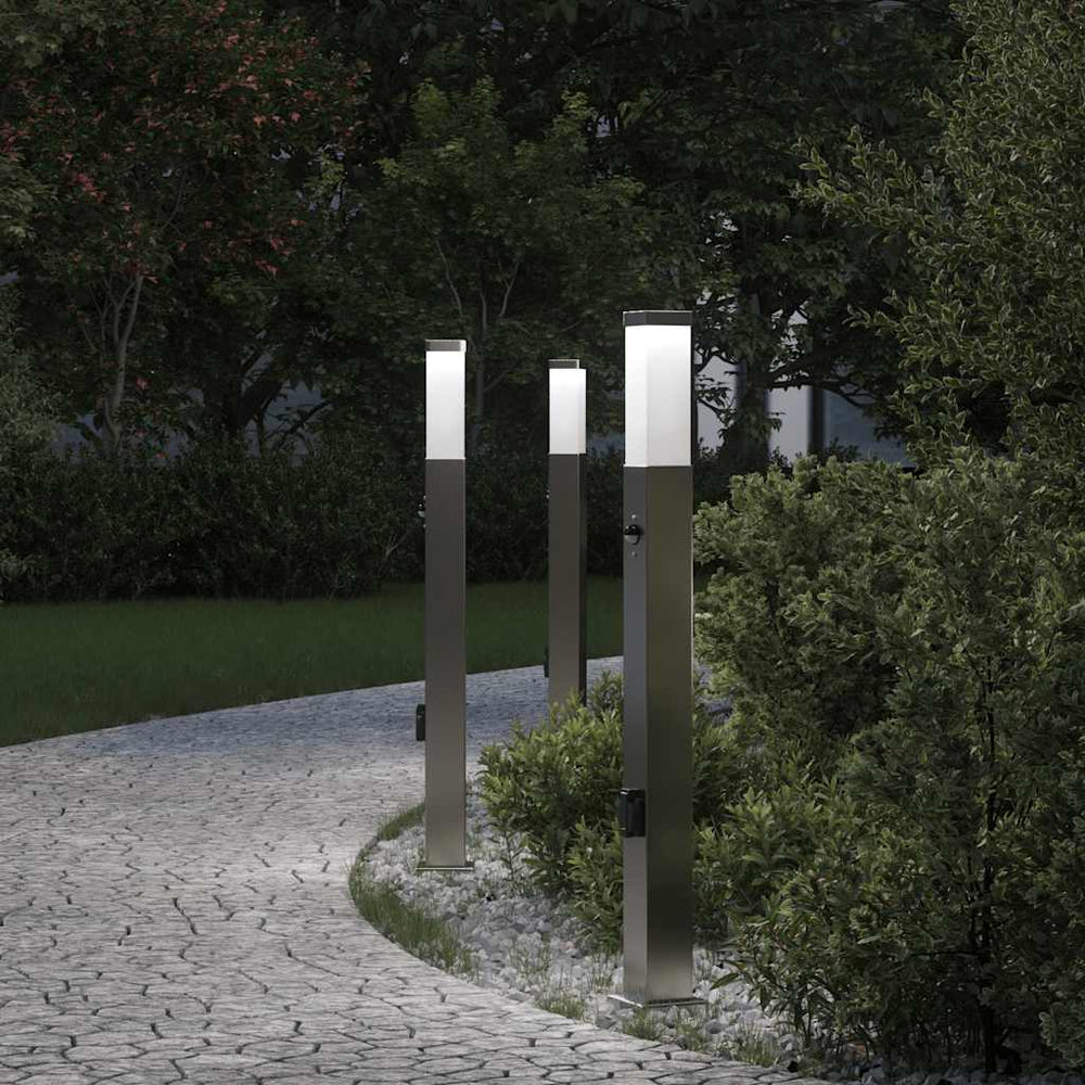 Šviestuvai su jutikliu ir lizdu, 3 vnt., 80 cm, nerūdijantis plienas, IP44