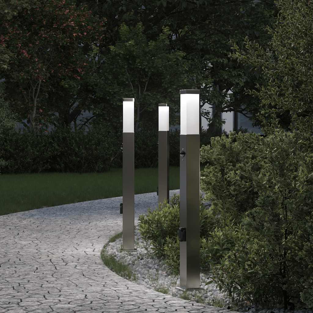 Šviestuvai su jutikliu ir lizdu, 3 vnt., 80 cm, nerūdijantis plienas, IP44