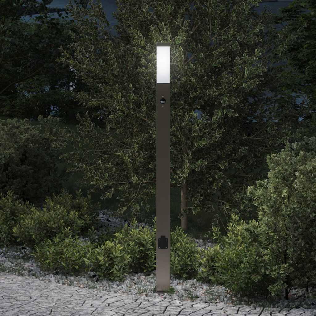Apsauginis šviestuvas su jutikliu ir lizdu, 110 cm, nerūdijantis plienas, IP44