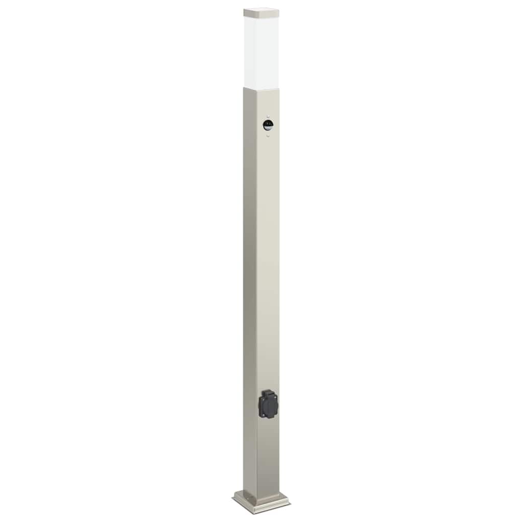 Apšvietimo stulpeliai su jutikliu ir lizdu, 3 vnt., 110 cm, nerūdijantis plienas, IP44