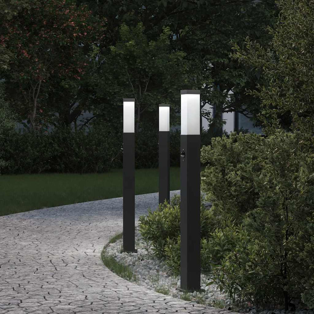 Stulpeliniai šviestuvai su jutikliu, 3 vnt., 80 cm, juodi, IP44