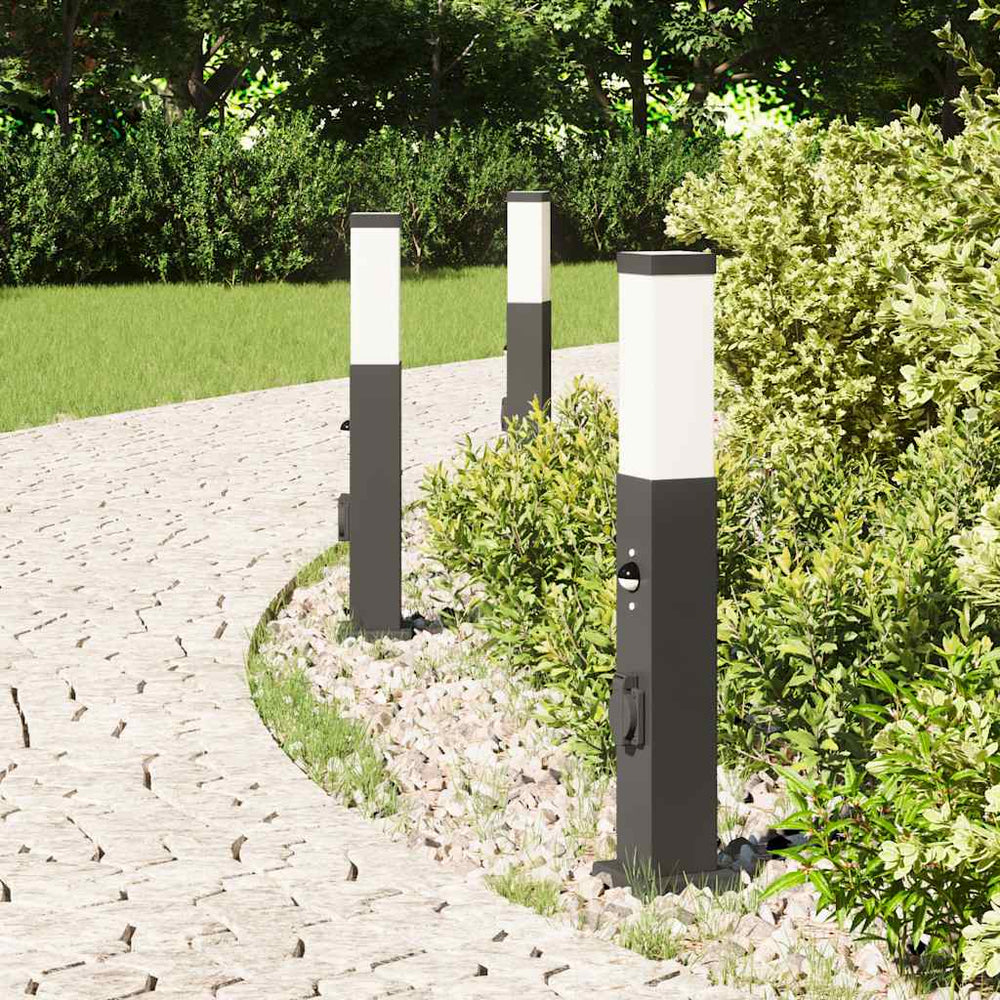 Apšvietimo stulpeliai su jutikliu ir lizdu, 3 vnt., 50 cm, juodi, IP44