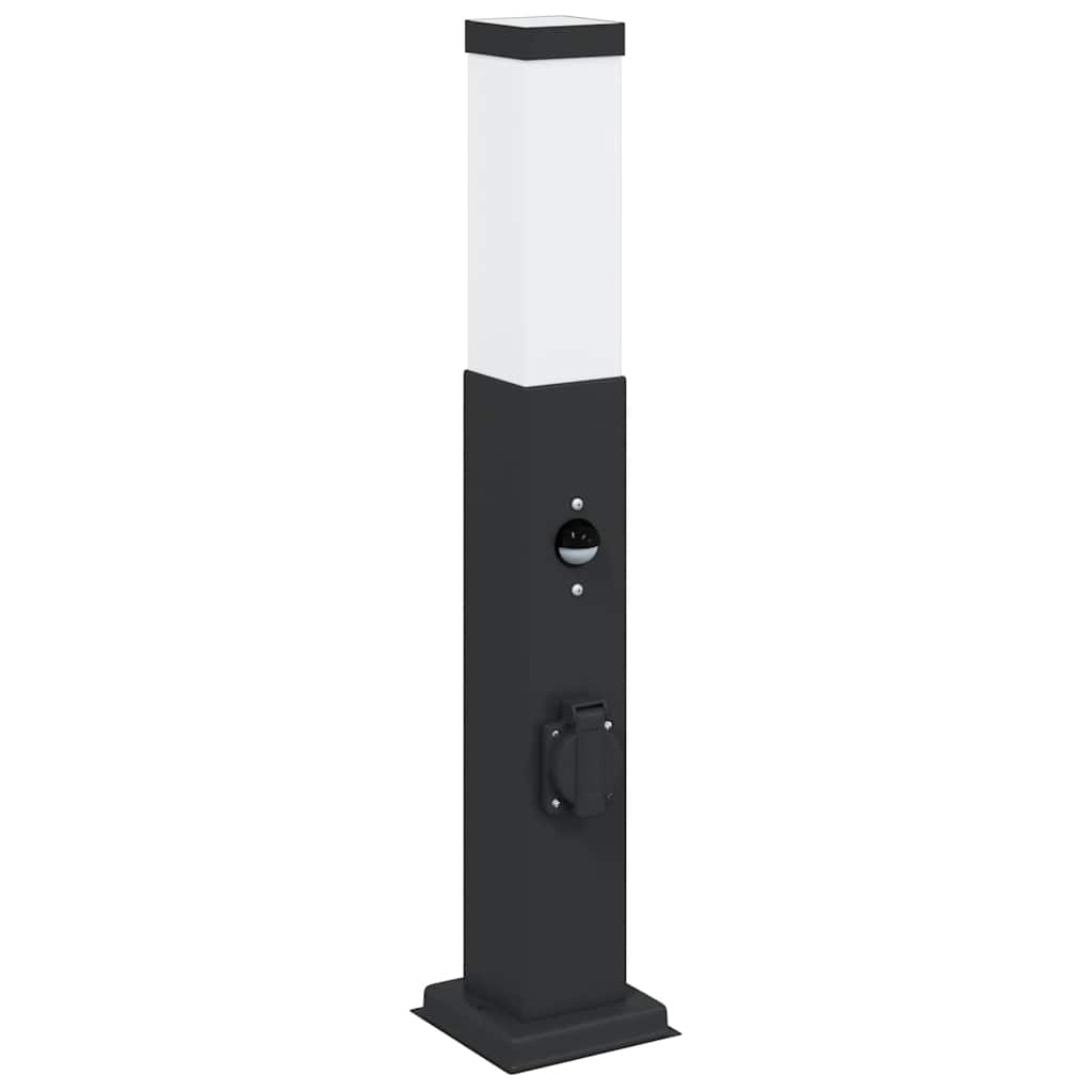 Apšvietimo stulpeliai su jutikliu ir lizdu, 3 vnt., 50 cm, juodi, IP44