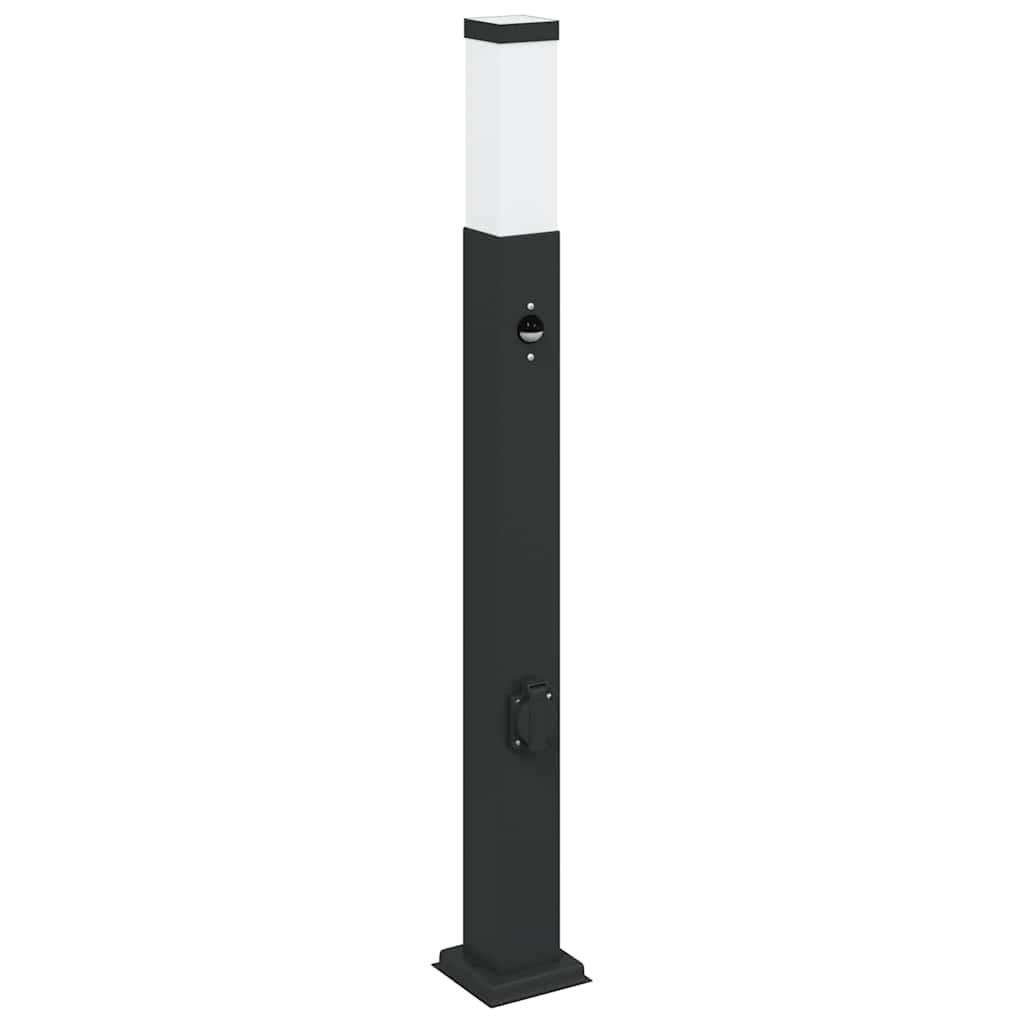 Apšvietimo stulpeliai su jutikliu ir lizdu, 3 vnt., 80 cm, juodi, IP44