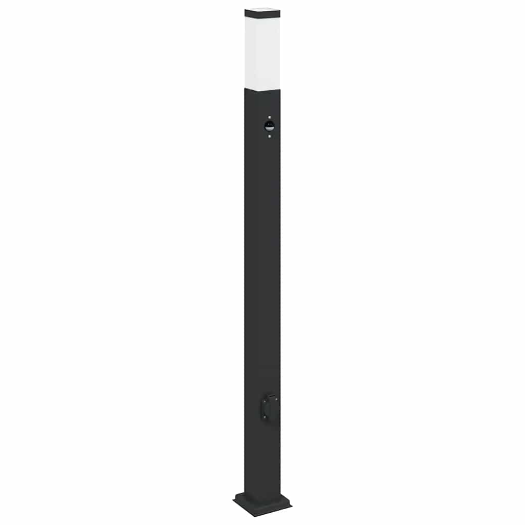 Apšvietimo stulpeliai su jutikliu ir lizdu, 3 vnt., 110 cm, juodi, IP44