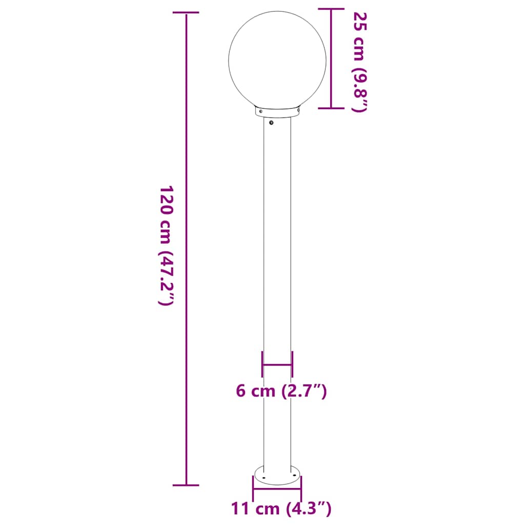 Šviestuvai stulpeliams, 3 vnt., 120 cm, nerūdijantis plienas, IP44