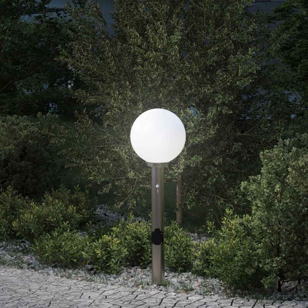 Apsauginis šviestuvas su jutikliu ir lizdu, 80 cm, nerūdijantis plienas, IP44
