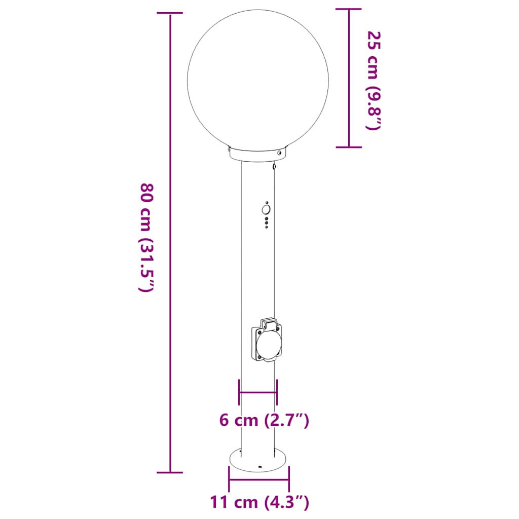 Šviestuvai su jutikliu ir lizdu, 3 vnt., 80 cm, nerūdijantis plienas, IP44