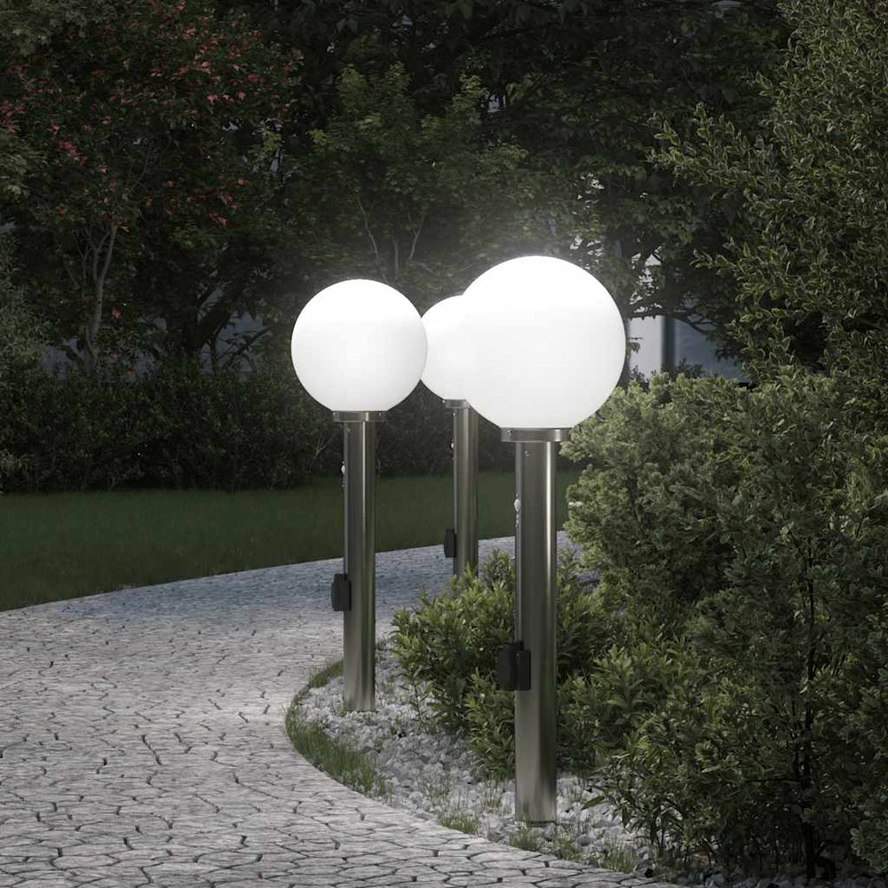 Šviestuvai su jutikliu ir lizdu, 3 vnt., 80 cm, nerūdijantis plienas, IP44
