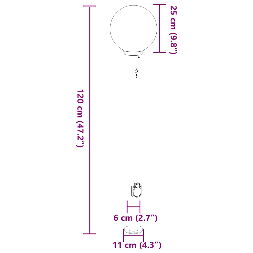 Apšvietimo stulpeliai su jutikliu ir lizdu, 3 vnt., 120 cm, nerūdijantis plienas, IP44