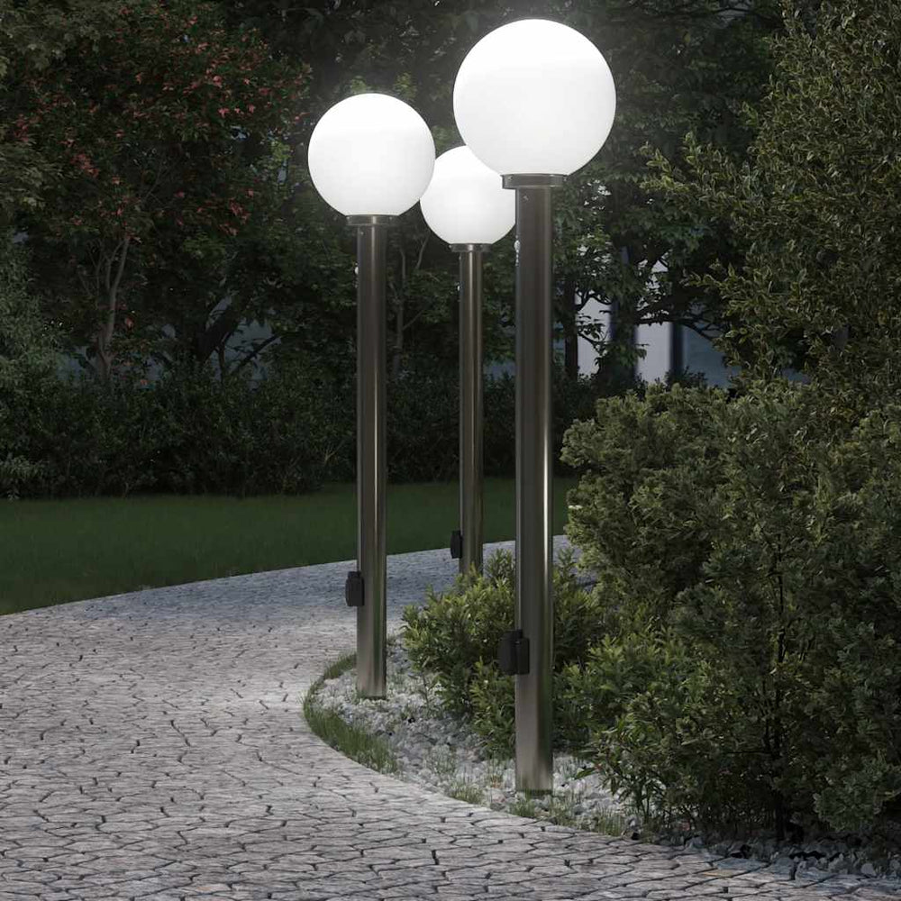 Apšvietimo stulpeliai su jutikliu ir lizdu, 3 vnt., 120 cm, nerūdijantis plienas, IP44