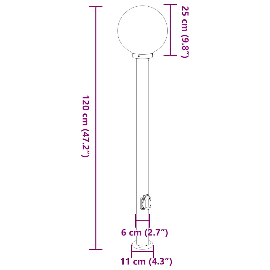 Šviestuvas su stulpeliu ir lizdu, 120 cm, juodas, IP44