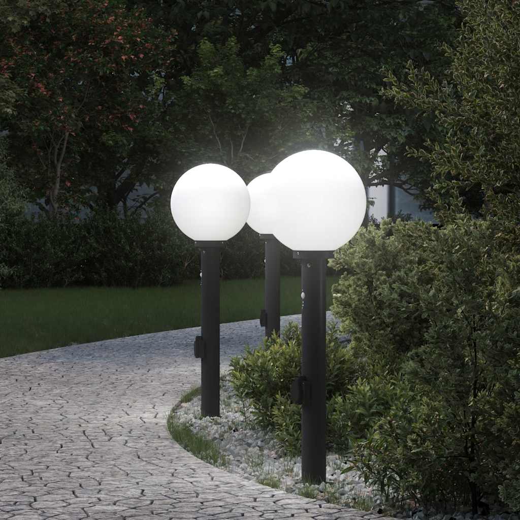 Apšvietimo stulpeliai su jutikliu ir lizdu, 3 vnt., 80 cm, juodi, IP44