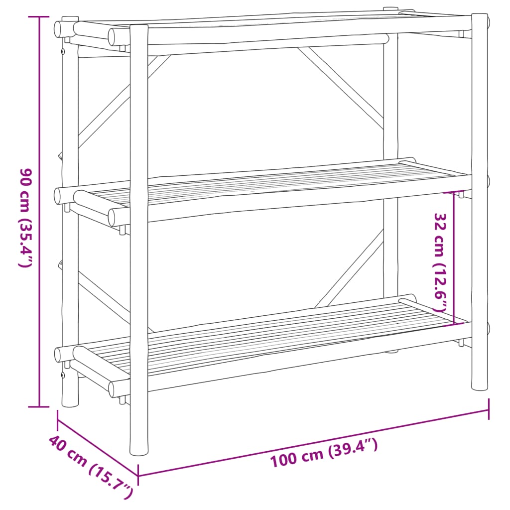 Shelf, 3-tier, 100x40x90cm, bamboo